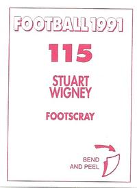 1991 Select AFL Stickers #115 Stuart Wigney Back